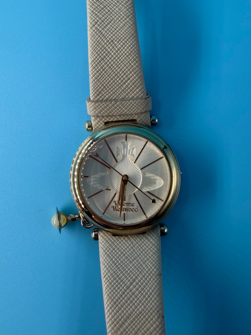 Vivienne Westwood Orb Pop Ladies Quartz Watch Champagne Dial Beige Leather Strap - Picture 2 of 7